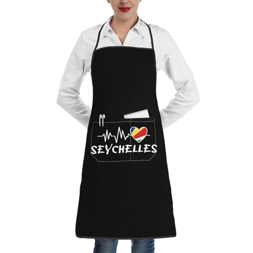 nopicsn Seychelles Heartbeat Apron for cooking with Pockets Women Men Kitchen Chef Funny Aprons