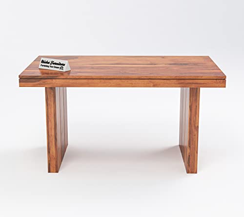 Image of Solid Wooden Dining Set 6 Seater Dining Table with Chairs | Sheesham Wooden Dining Table with 6 Chairs for Home and Hotels | Solid Wood Six Seater Dining Set in Honey Finish