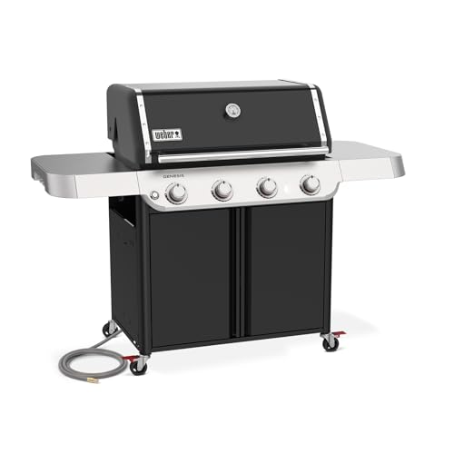 Image of Weber Genesis E-415 Natural Gas Grill for Outdoor Cooking, 4 Burners, Black - Porcelain-Enameled Cast-Iron Grates & PureBlu Burners