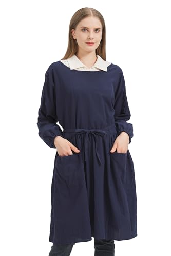 Nanxson Tablier long pour femme en coton et lin Tablier à manches longues Combinaison avec poches...