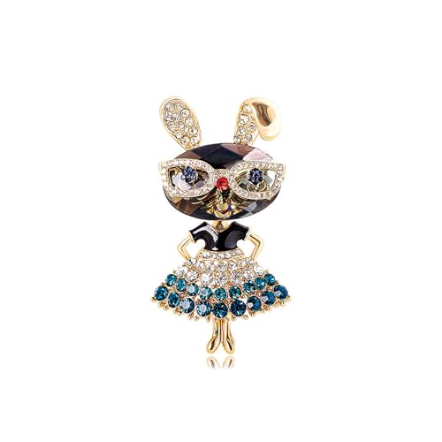 Image of Cubic Zirconia Rabbit Brooch Pin,Vintage Charming Rhinestone Chunky Cartoon Glasses Bunny Lapel Pin,Aesthetic Accessories Jewelry Gift for Women