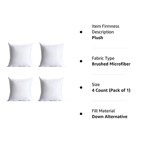Calibrate Timing 16 X 16 Inches Pillow Inserts, Set Of 4 Hypoallergenic Brushed Microfiber Liner Down Alternative Filled Square Cushion Throw Pillow #TOP6