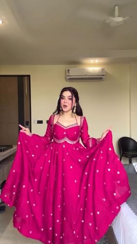 Image of Beautiful Embroidered Anarkali Gown for Women ||Festive Outfit with Intricate Detailing