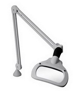 Luxo WAVE LED Magnifier, 45" Arm, 5 Dio, Edge Clamp, Grey