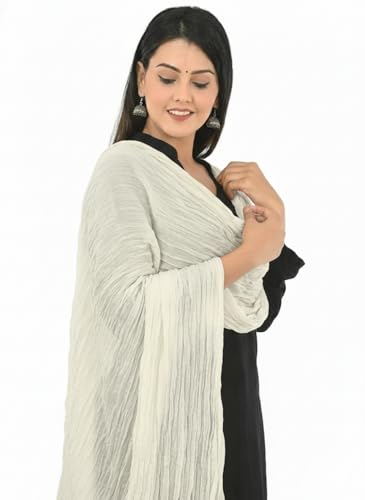 Image of Women's Solid Plain Pure Cotton long Dupatta & Chunnis odhni with pom pom border, 2.25 meter