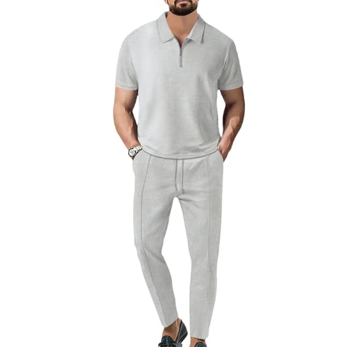 Men’s Polo Shirt & Jogger Pants Set Summer Casual Breathable Two-Piece Streetwear