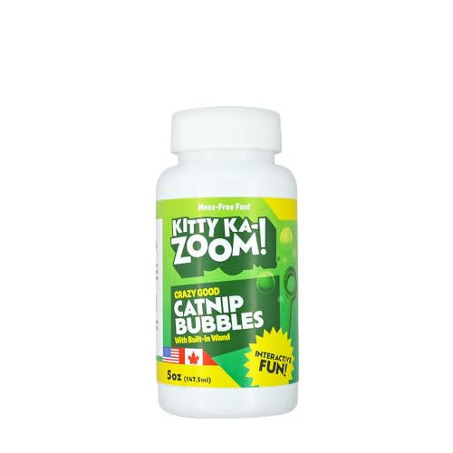 KITTY KA-ZOOM Catnip Bubbles - 5oz. Bottle with Built-in Wand | High Potency Catnip Bubbles Made from Steam-Distilled Natural Plants | Hand Harvest Grown in Canada and The USA