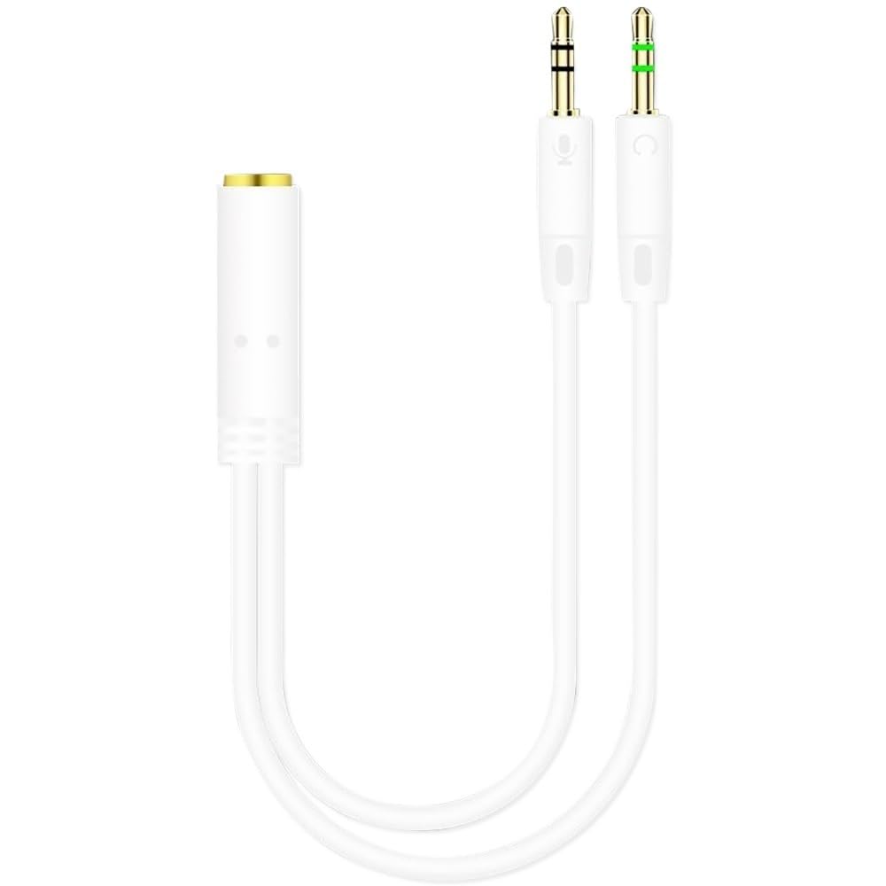 Ja-ck - Adattatore audio per cuffie da 3,5 mm, 2 maschio a 1 femmina, splitter audio per computer, microfono AUX Y, splitter per microfono, convertitori di cavi (bianco)