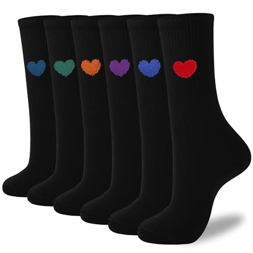Image of inhees Women's Cotton Crew Socks - 6Pairs Above Ankle Fun Cute Heart Bootie Dress Socks - Gifts for Mother /Her