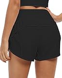 QUEENIEKE Sporthose Kurze Damen Jogginghose Laufhose Radlerhose High Waist Blickdicht Tasche Sport Kurze Leggings für Sommor Fitness Running Training Gym Short Mit Innenslip Farbe Schwarz M