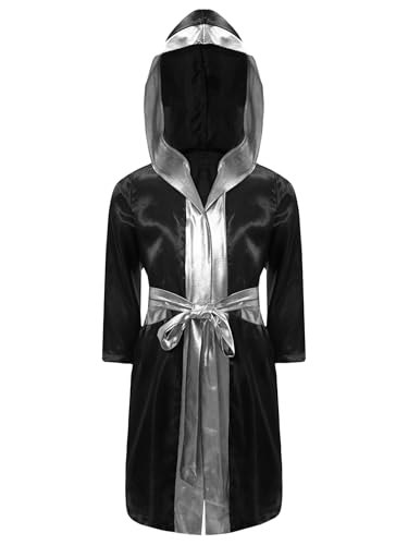 Riismen Robes De Boxe En Satin Métallique Pour Garçons Enfants Avec Capuche Manteau Avec Ceinture Pour La Décoration De Fancydress De Boxeur Pour Halloween...