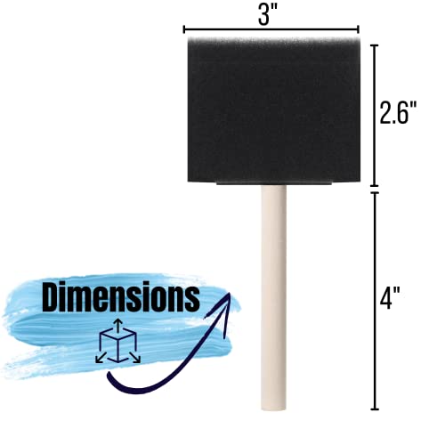 Bates 3-Inch Foam Paint Brushes, 12 Pack - Sponge Brushes for Painting, Staining, and Mod Podge