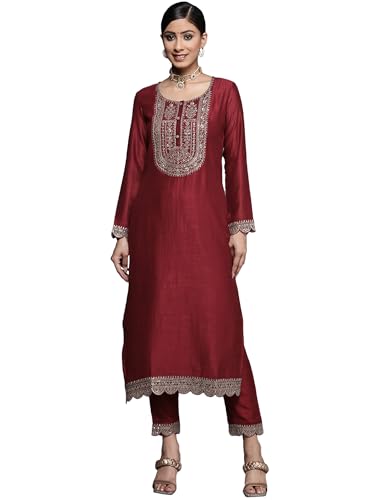 Image of Libas Embroidered Silk Straight Kurta