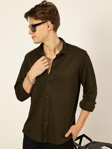 Image of Thomas Scott Men's | Solid | Textured Fabric | Full Sleeve | Regular Fit | Polyester-Blend | Spread Collar | Casual Shirt