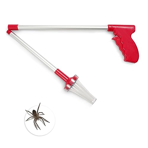 KEPLIN Foldable Spider Catcher - Long-Handled Bug Trap for Safe and Humane Insect Removal - Perfect for Spiders Daddy Longlegs Wasps Bees Moths - Extra Long Handle (82.5cm) - Red