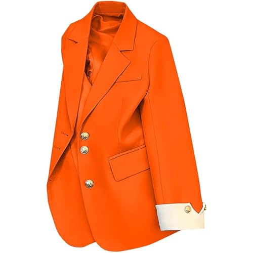 Blazers for Women Business Casual Double Breasted Work Jacket with Gold Buttons Long Sleeve Suit Coat for Office Wear