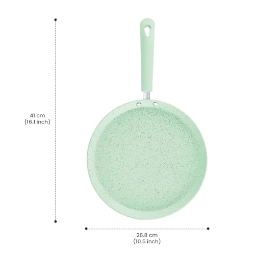 Image of MILTON Pro cook Induction & Gas Friendly KFCC Ceramic Non-Stick Omni Tawa 26 cm | Premium South Korean Coating Dosa Tawa| Flat Tawa| PFOA & PFAS Free | Healthy Low-Oil Cooking | 2Y Warranty | Green