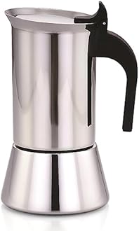 Atlasware Stainless Steel Mocha Design Coffee Maker | Induction, Gas, Hot Plate Compatible | Compact BPA Free Espresso Filter Coffee Black Tea Pot Percolator for Home, Kitchen, Travel (Silver, 4 Cup)