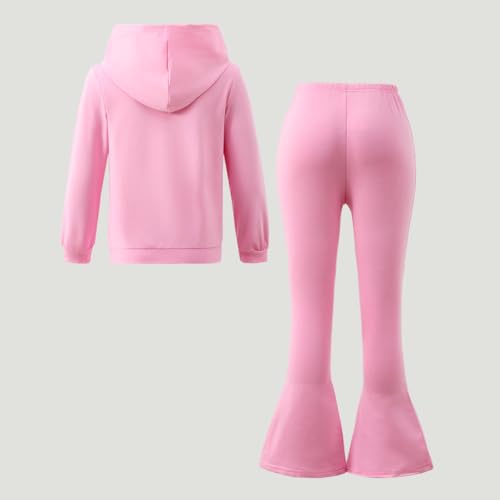 Image of 6-13 Years Girls Clothing Heart Print Hoodie Top + Heart Print Flare Leg Pants 2PC Clothing Set