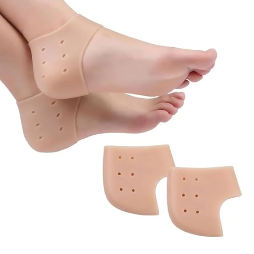 Image of ARIME ADDA Silicone Gel Heel Pad Socks for Pain Relief Heel Swelling Pain Relief Anti Crack Moisturizing Socks for Dry Hard Cracked Ankles | Man and Women Gel Heel Protectors Free Size (Limestone)