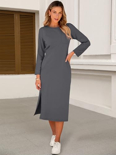 Image of ANRABESS Women Fall Long Sleeve Midi T Shirt Dresses with Pockets