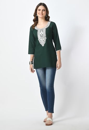 Image of LIBOZA Short Kurti for Women - Lakhnowi Chikankari Embroidered Ladies Kurta, Stylish Girls Top, Ethnic Half Kurtas, Tunic Design Woman Kurtis