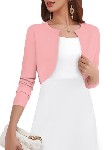 Image of Women's Long Sleeve Shrugs Lightweight Open Front Cropped Cardigan for Women S-2XL