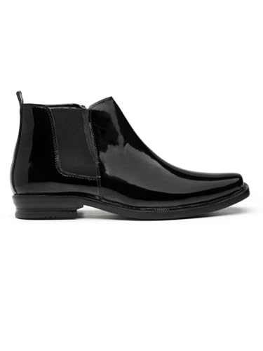 Image of Men's Stylish Vegan Leather Chelsea Boots with Side Zipper & Elastic Panel, Square Toe Ankle Boot (Tan /Black /Brown)