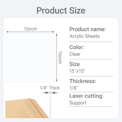 Image of 1 /8 inch Thick (3mm) Clear Acrylic Sheet 15 inch x 15 inch - 2 Pieces | Cast Plexiglass for DIY Crafts, Sign, Photo Frame, Display Projects