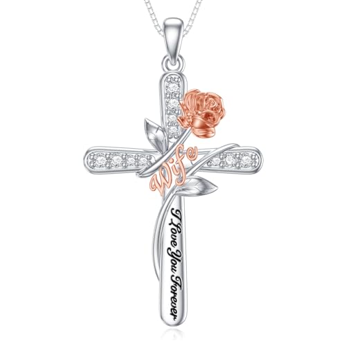 Rose-Flower-Love-Necklaces-Sterling-Silver-Cross-Pendant-Jewelry-Gifts-for-MomGrandmaNanaLoveDaughter-I-Love-You-Forever-Necklace