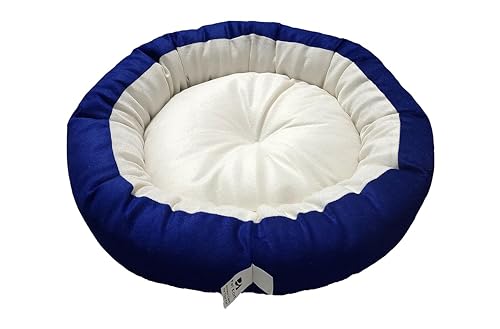 Image of Medium Size Dog Bed for Medium Size Dogs, Puppies, Kitten and cat Bed Velvet Fabric Dual Color Blue-Cream Anti Skid Bottom Washable Export Quality Pet Bed