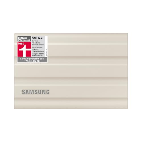 Samsung MU-PE2T0K/EU T7 Shield SSD Portatile da 2TB, USB 3.2 Gen.2, beige, compatibile con Mac, iPhone e iPad