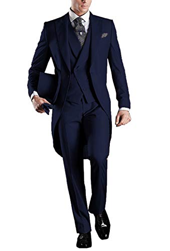 QZI Men's Tailcoat Suit Slim Fit Peak Lapel One Button Three Piece Set