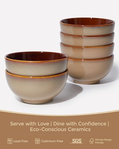 Image of Pokini 5.5 inch Stoneware Cereal Bowls Set of 6, 22 Oz Soup Bowls Set