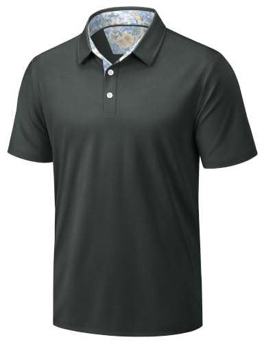MAGNIVIT Mens Polo Shirts Short Sleeve Cotton Golf Shirts Printed Collar Casual Soft Stretch Performance Work Top SmokyGray S