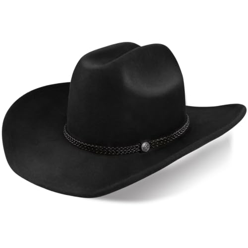 Image of 100% Wool Western Cowboy Hat for Men Women Classic Fedora Hat Felt Cowgirls Hats with Two Decorative Bands