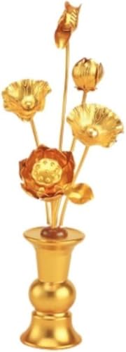 常花 仏花 常花セット 花立て お仏壇用仏具 蓮花 はすはな 花立付き 金メッキ 蓮華 仏壇 仏具 仏前 法事 法要 お盆 命日 飾り お彼岸 お供え 盂蘭盆会 初盆 新盆 祭壇 枯れない (金メッキの花瓶,Medium)