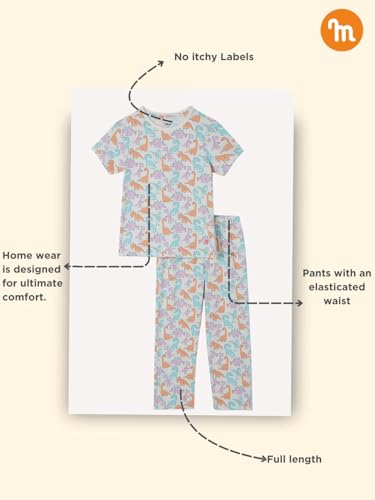 Image of Milou 100% Cotton Half Sleeves Biowashed Printed Homewear T-Shirt and Pajama | Night Suit Set|Unisex Sleepwear for Boys & Girls | Soft & Breathable, Safe Dyes, Label-Free Comfort