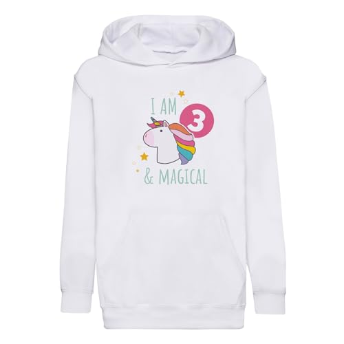 Sweat à capuche enfant I am 3 and Magical en coton rose licorne