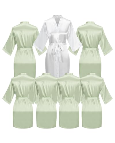 7 Pieces Women Silky Robe Satin Kimono Wedding Shower Bride Bridesmaid Bathrobe Spa Party Sleepwear