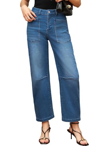 Image of EVALESS Barrel Jeans Women Baggy Stretchy Cropped Denim Pants