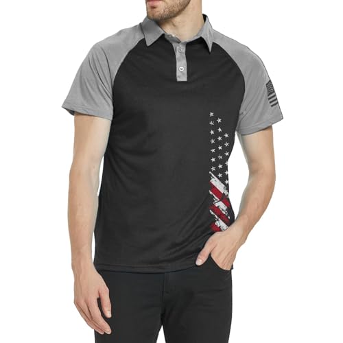 Men's Polo Shirt Short Sleeve Quick Dry American Flag Print Graphic Split Color Golf Shirt for Sport3