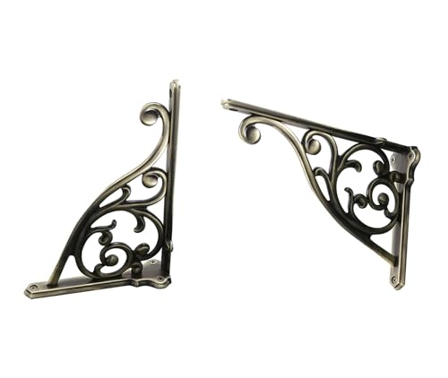 Heavy Duty Solid Stand,10 Inch 4 Pack Brushed Antique Brass,Right Angle Wall Panel Support Bracket,Decorative Shelf Bracket,Heavy Duty Vintage,Wall Mount Support DIY - Shelf Hardware Included