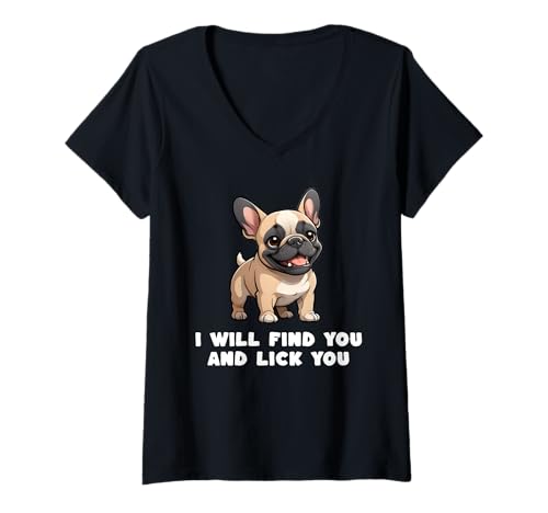 Damen Funny Frenchie French Bulldog Dog T-Shirt mit V-Ausschnitt