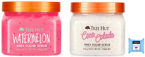 tree hut passion fruit and guava - Tree Hut Shea Sugar Body Scrub, Watermelon, Coco Colada,18oz, 2PK, With Single Makeup Remover Cleansing Wipe