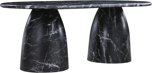Image of Meridian Furniture 702Black-T Cosenza Collection Art Deco 78 inch Indoor /Outdoor Concrete Dining Table with Black Marble Finish, 78 inch W x 44.5 inch D x 30 inch H, Black