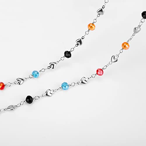 Image of Eyeglass Chain Silver Stainless Steel Handmade Necklace for Reading Glasses Sunglass Beaded Chains for Men Women