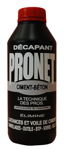 PRONET - Décapant Ciment Béton Laitance - Nettoyage fin de chantier - Elimine le voile de ciment en intérieur ou extérieur sur tous types de sols - Nettoyage des outils & matériel - Bétonnière - 1 L