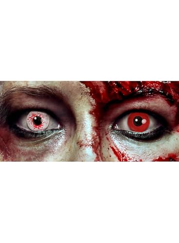 Transformation Kontaktlinsen - Motiv Duo (weiß & rot) - Farbige 7-Tages-Effektlinsen ohne Sehstärke - Unisex - Erwachsene - ideal für Halloween, Karneval, Motto- und Horror-Party