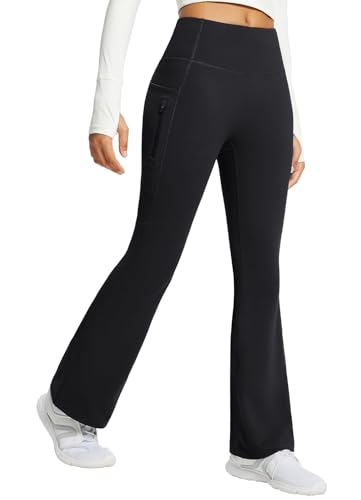 baleaf Women's Fleece Lined Pants Winter Thermal Warm Yoga Pants Flare Leggings Waterproof Warm Bell Bottom Leggings with Pockets 29'' Black M
